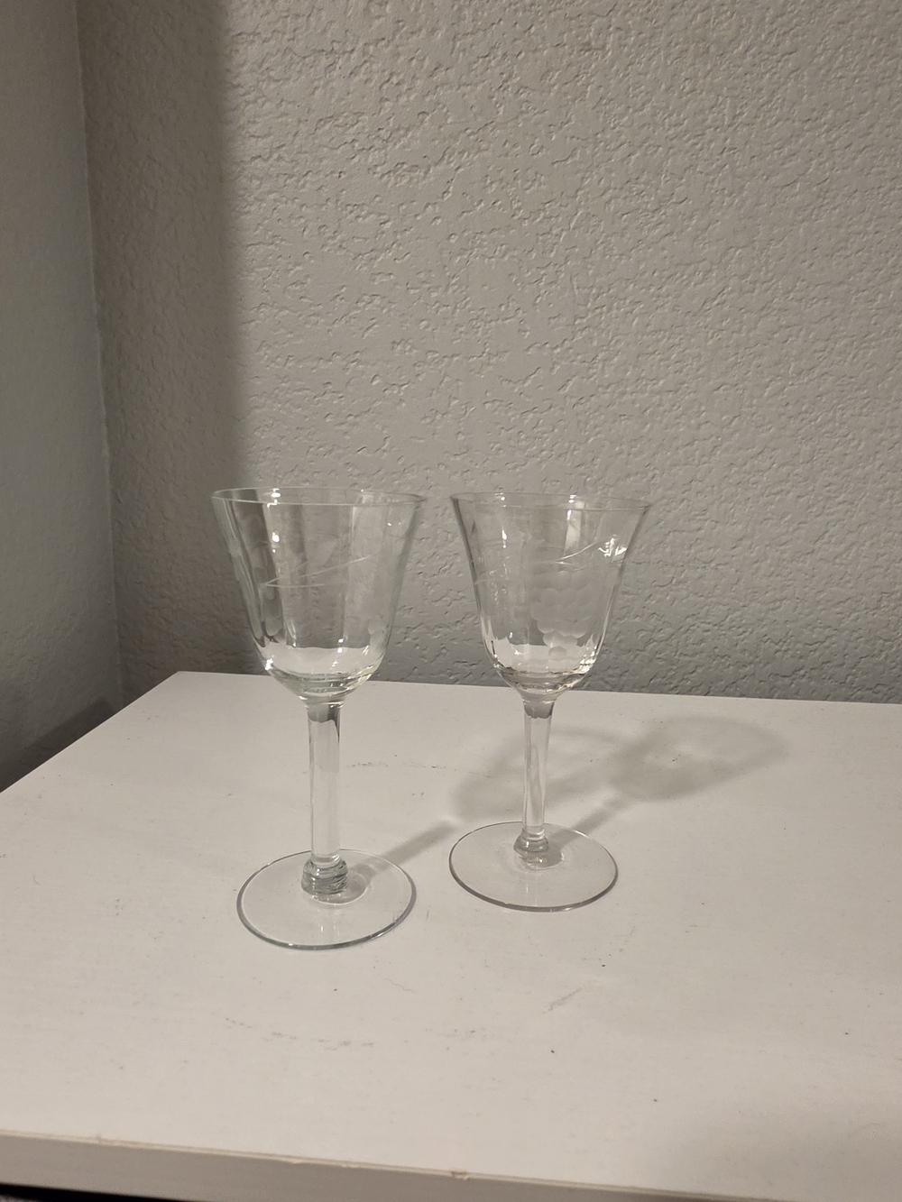 Vintage Clear Etched Glass Cordial Glasses (Set of 2)